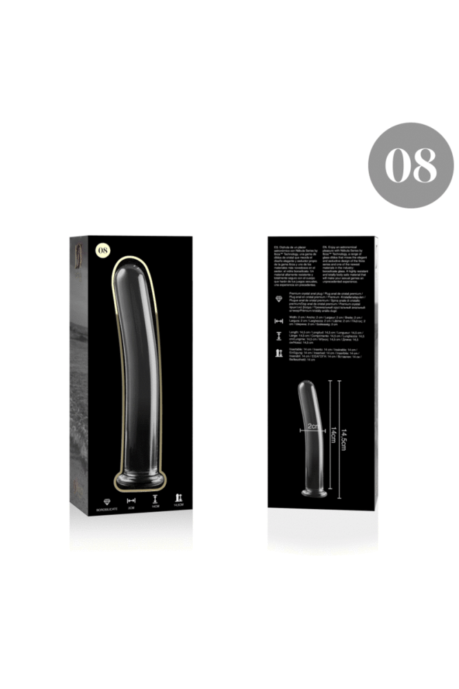 NEBULA SERIES BY IBIZA - MODELLO 8 DILDO IN VETRO BOROSILICATO TRASPARENTE 14.5 CM -O- 2 CM