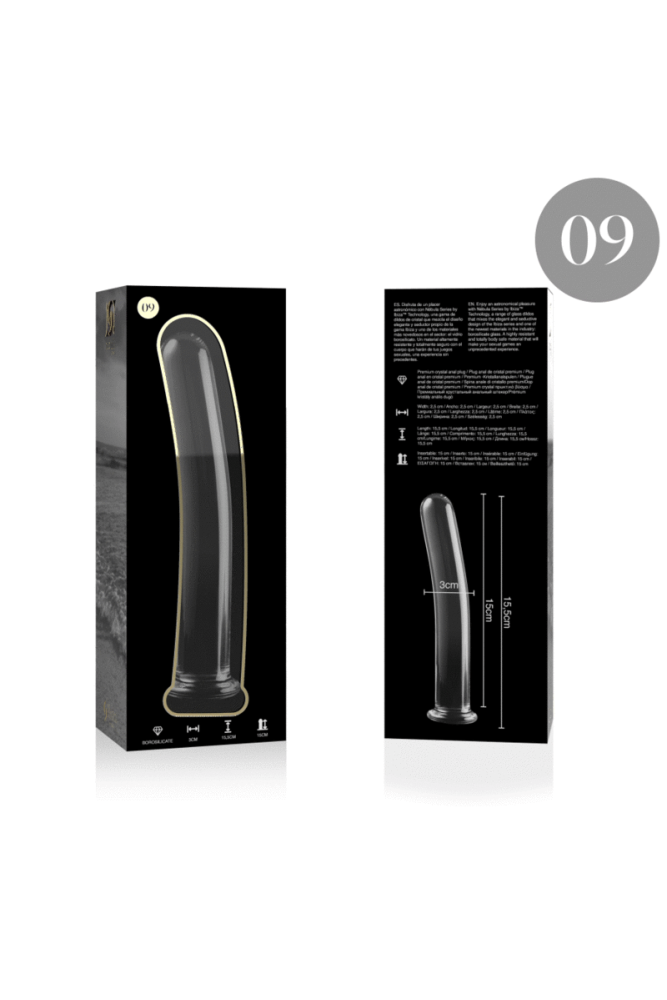 NEBULA SERIES BY IBIZA - MODELLO 9 DILDO IN VETRO BOROSILICATO TRASPARENTE 15.5 CM -O- 2.5 CM