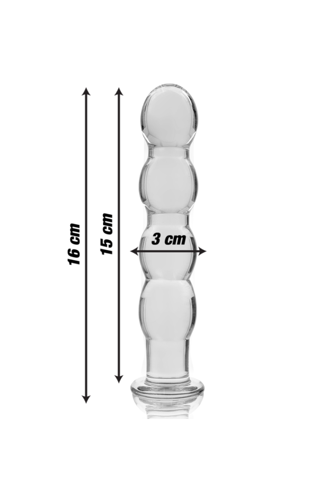 NEBULA SERIES BY IBIZA - MODELLO 10 DILDO IN VETRO BOROSILICATO TRASPARENTE 16.5 CM -O- 3.5 CM