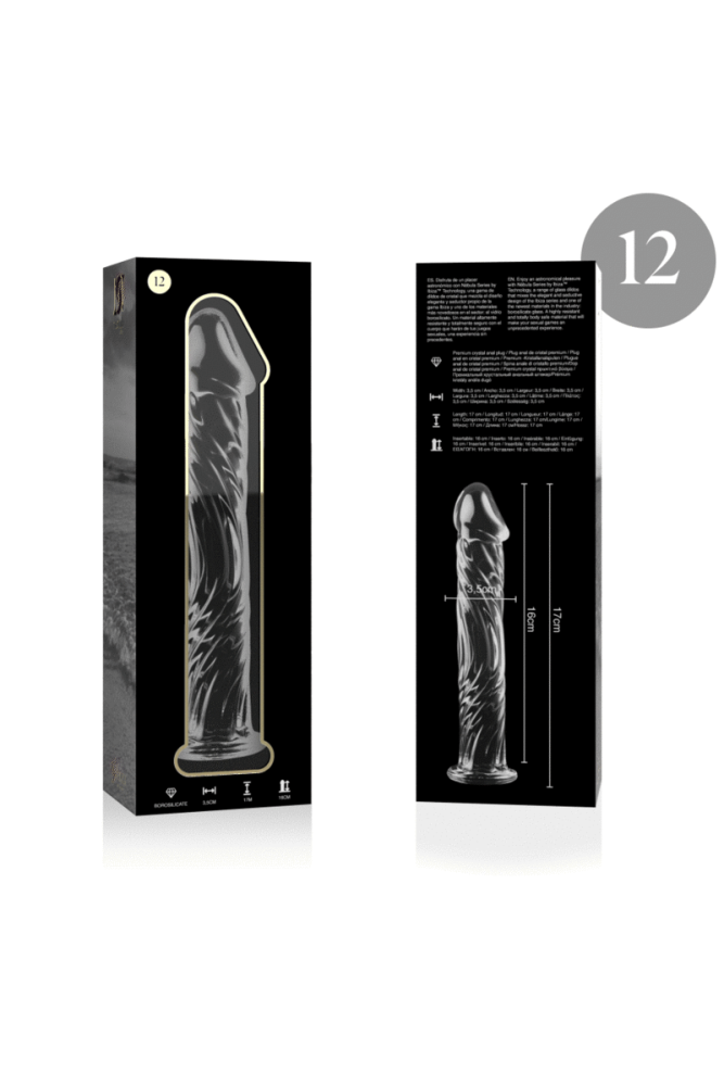 NEBULA SERIES BY IBIZA - MODELLO 12 DILDO IN VETRO BOROSILICATO TRASPARENTE 17 CM -O- 3.5 CM