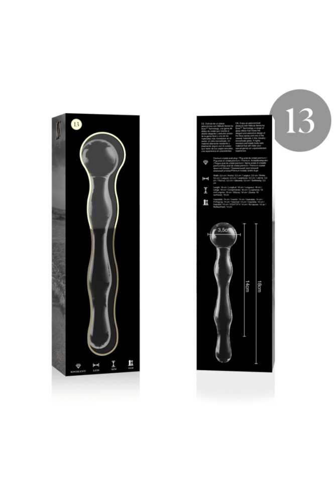 NEBULA SERIES BY IBIZA - MODELLO 13 DILDO IN VETRO BOROSILICATO TRASPARENTE 18 CM -O- 3.5 CM