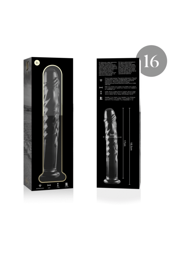 NEBULA SERIES BY IBIZA - MODELLO 16 DILDO IN VETRO BOROSILICATO TRASPARENTE 18.5 CM -O- 3 CM