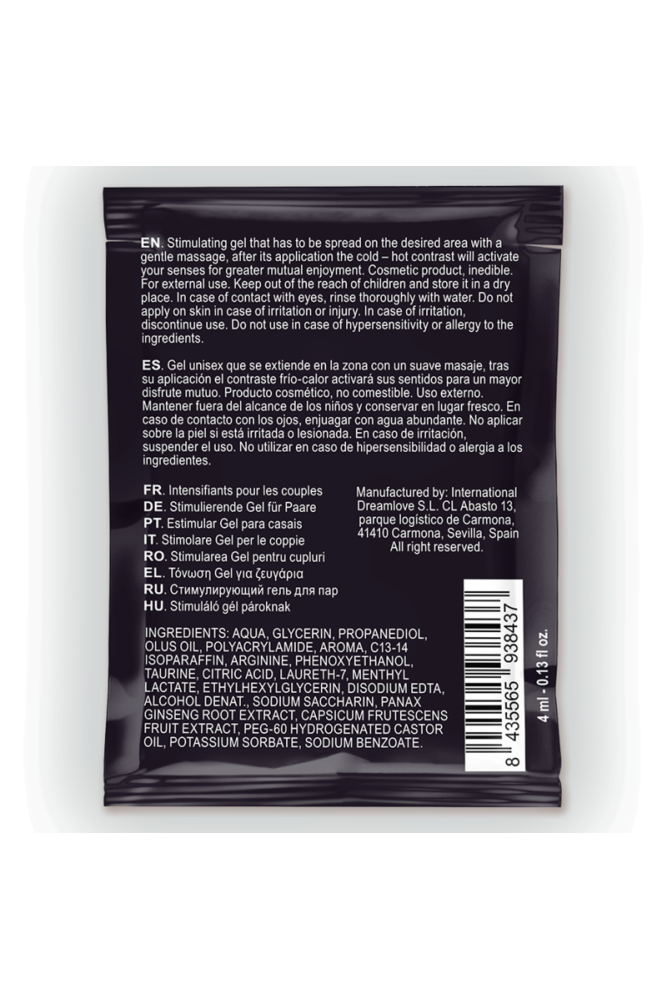 SPARTAN - GEL POTENZIATORE DELL''EREZIONE CON EFFETTO FREDDO-CALDO 100% VEGANO 4ML