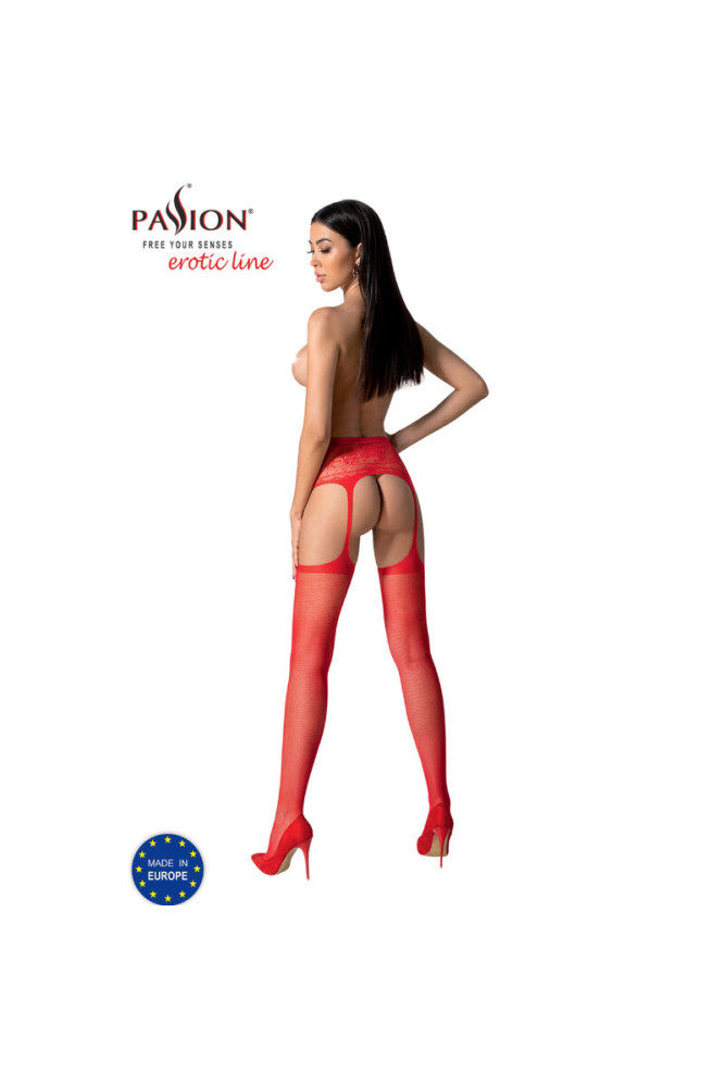PASSION - S028 CALZE ROSSE CON GIARRETTIERA TAGLIA UNICA