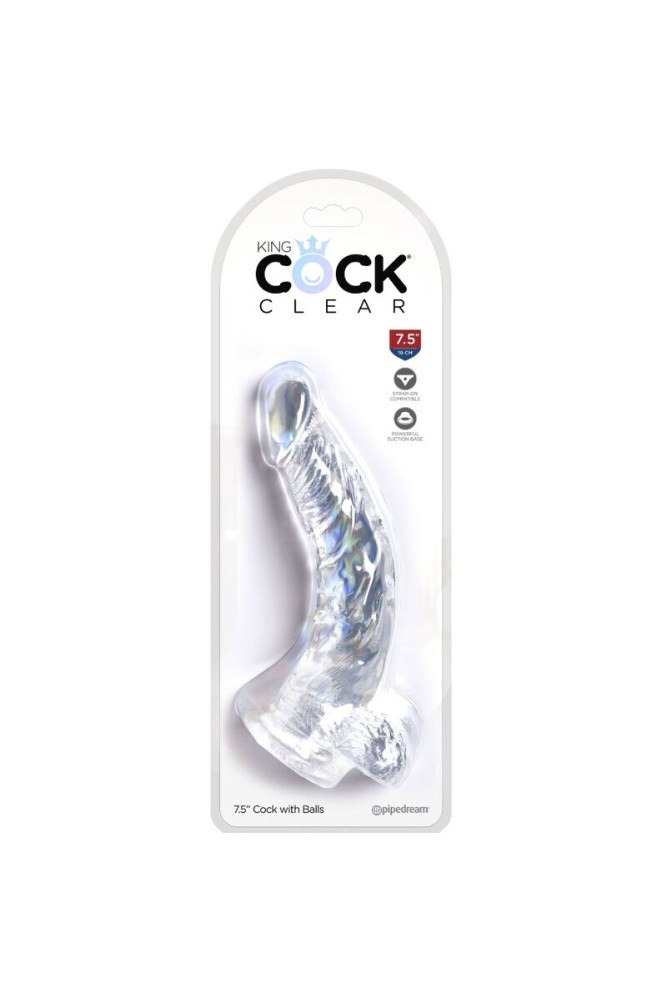 KING COCK - CLEAR PENE CURVO REALISTICO CON SFERE 16.5 CM TRASPARENTE