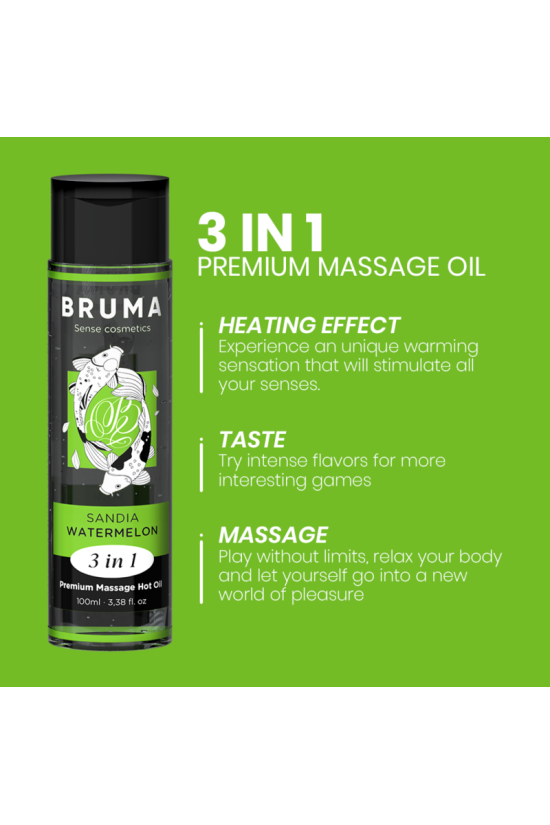 BRUMA - OLIO DA MASSAGGIO PREMIUM EFFETTO CALORE SAPORE ANGURIA 3 IN 1 - 100 ML