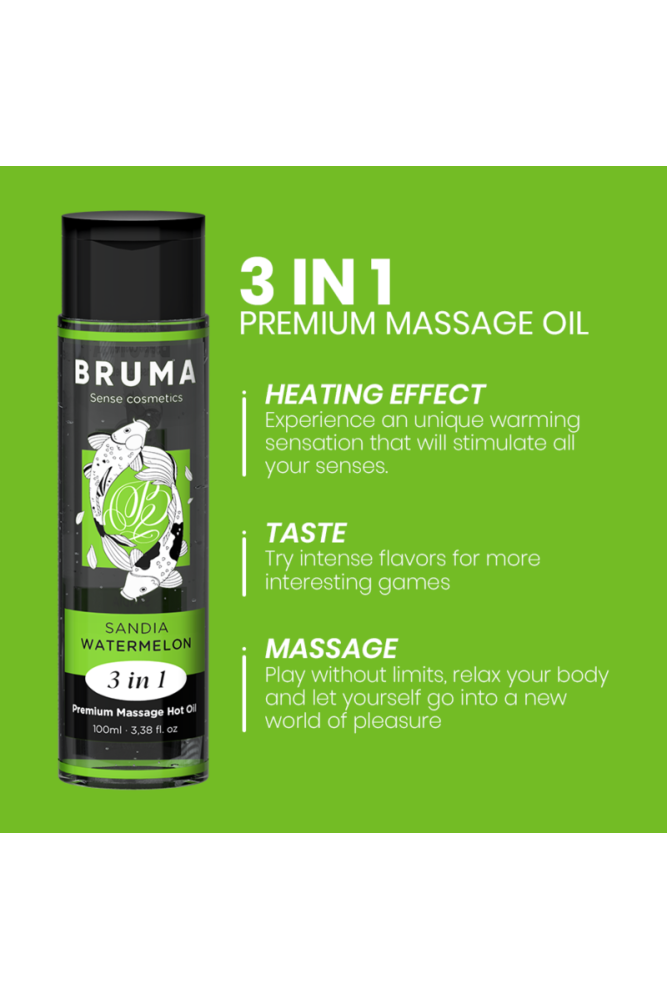 BRUMA - OLIO DA MASSAGGIO PREMIUM EFFETTO CALORE SAPORE ANGURIA 3 IN 1 - 100 ML