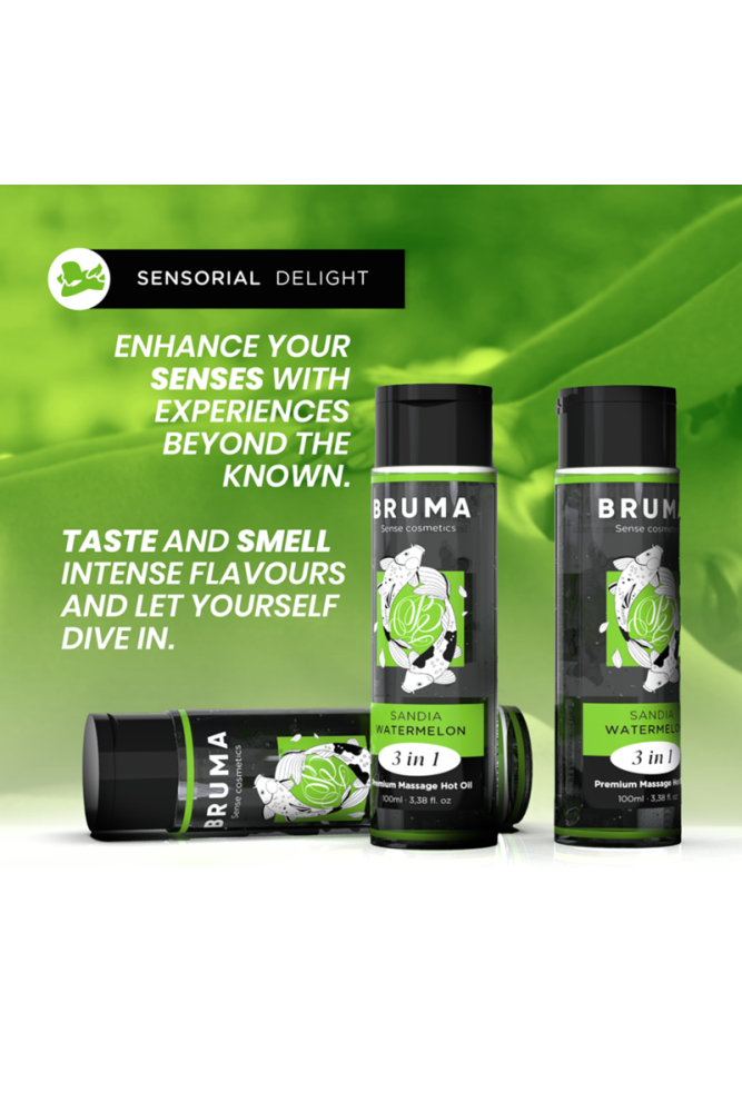 BRUMA - OLIO DA MASSAGGIO PREMIUM EFFETTO CALORE SAPORE ANGURIA 3 IN 1 - 100 ML
