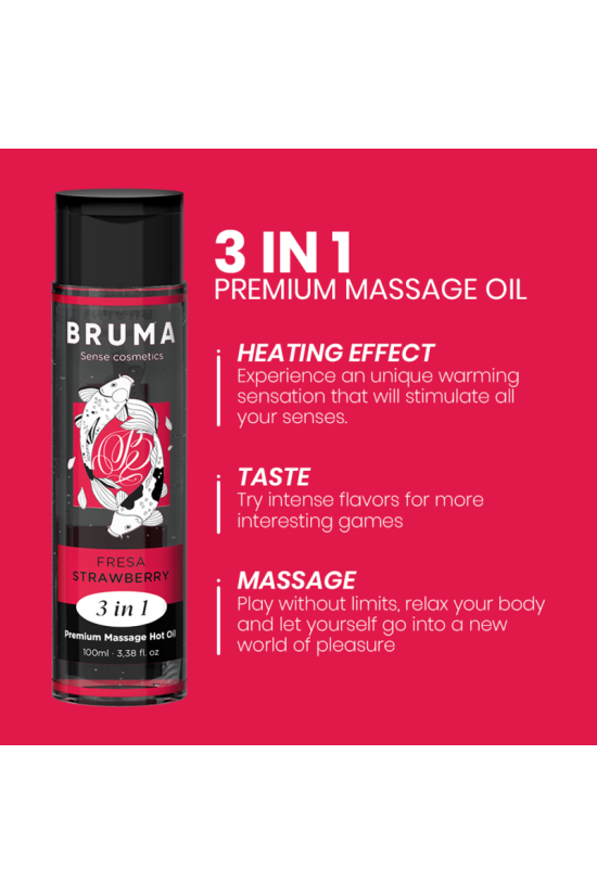BRUMA - OLIO DA MASSAGGIO PREMIUM EFFETTO CALORE SAPORE FRAGOLA 3 IN 1 - 100 ML