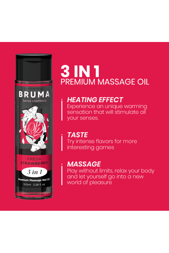 BRUMA - OLIO DA MASSAGGIO PREMIUM EFFETTO CALORE SAPORE FRAGOLA 3 IN 1 - 100 ML