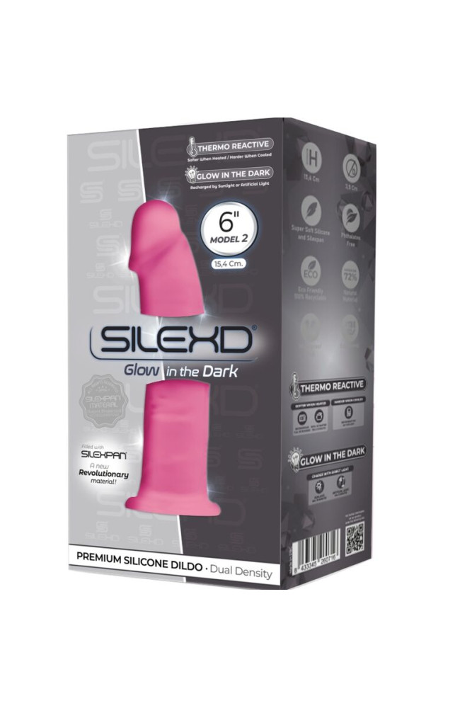 SILEXD - MODELLO 2 PENE REALISTICO PREMIUM SILEXPAN IN SILICONE ROSA FLUORESCENTE 15 CM