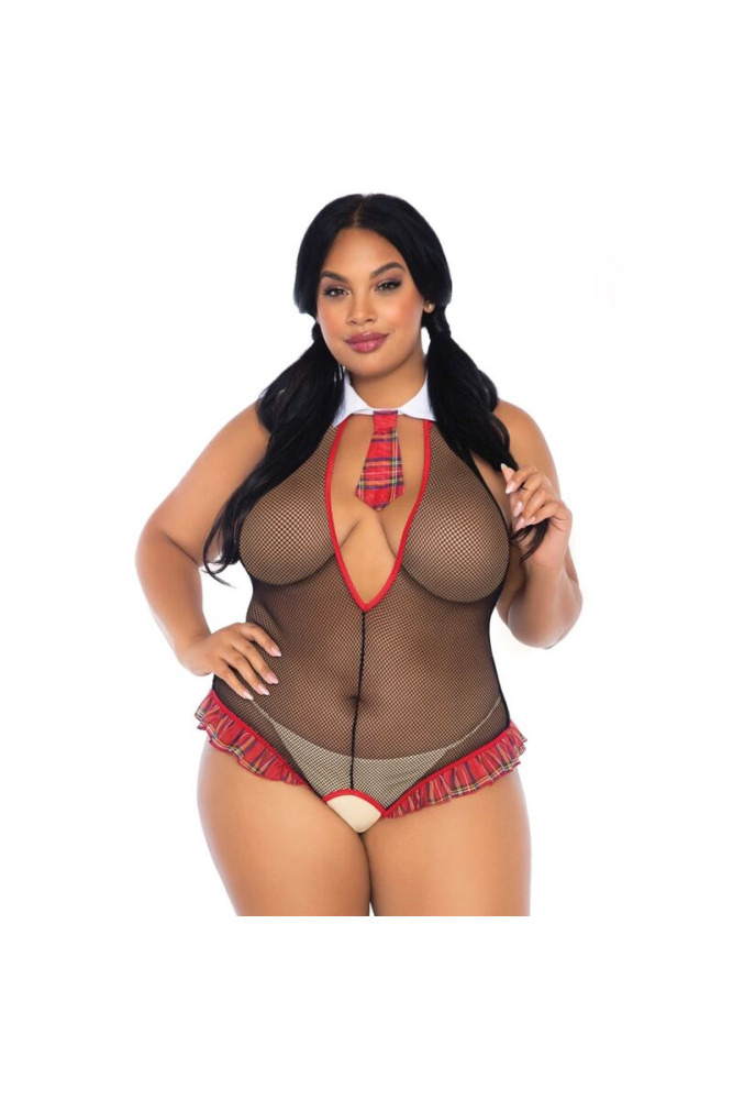 LEG AVENUE - SCHOOLGIRL CROTHLESS FITNESS TEDDY PLUS TAGLIA