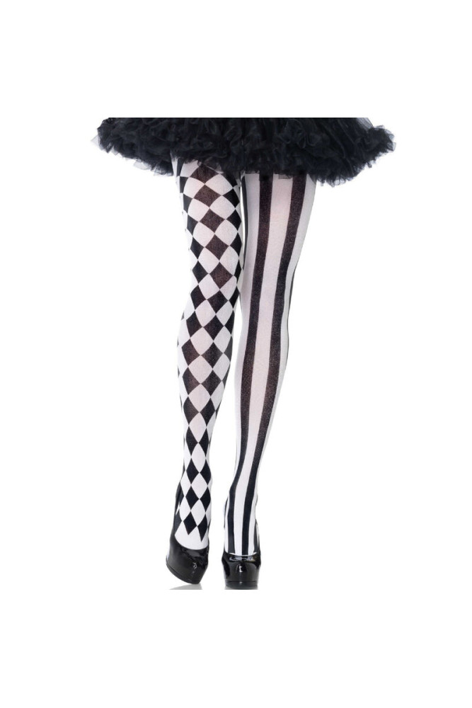 LEG AVENUE - COLLANT ARLECCHINO NERO/BIANCO
