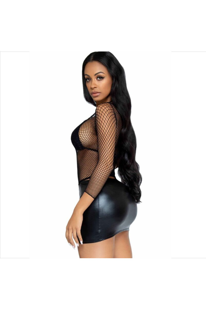 LEG AVENUE - T-SHIRT A RETE MANICHE LUNGHE NERA