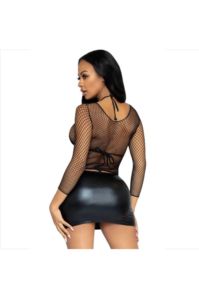 LEG AVENUE - T-SHIRT A RETE MANICHE LUNGHE NERA