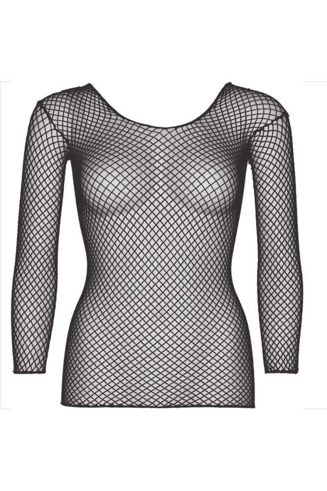 LEG AVENUE - T-SHIRT A RETE MANICHE LUNGHE NERA