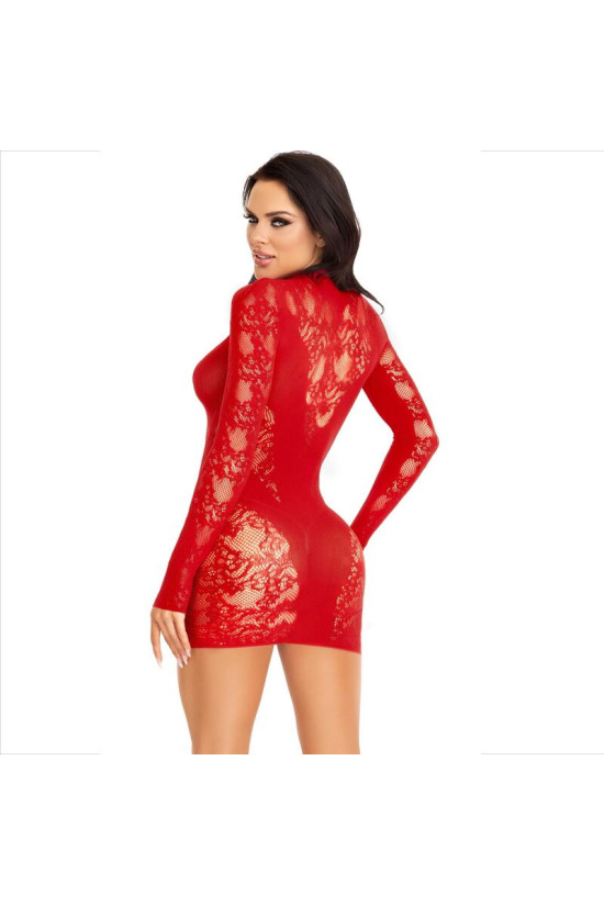 LEG AVENUE - MINI ABITO CON PIZZO MANICA LUNGA ROSSO