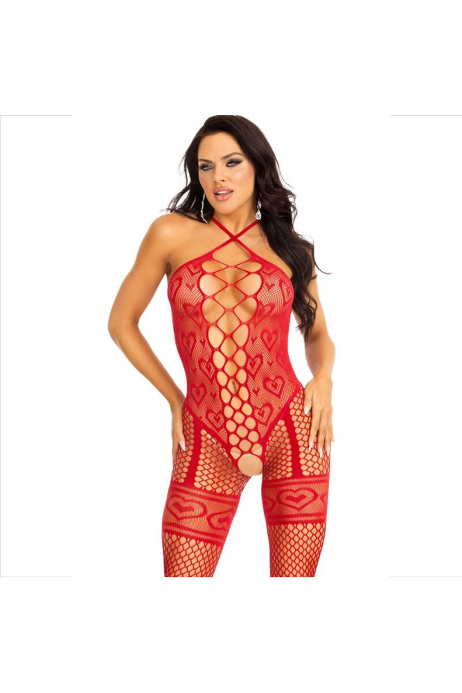 LEG AVENUE - BODYSTOCKING CAVEZZA COLLO ROSSO CUORI ROSSI