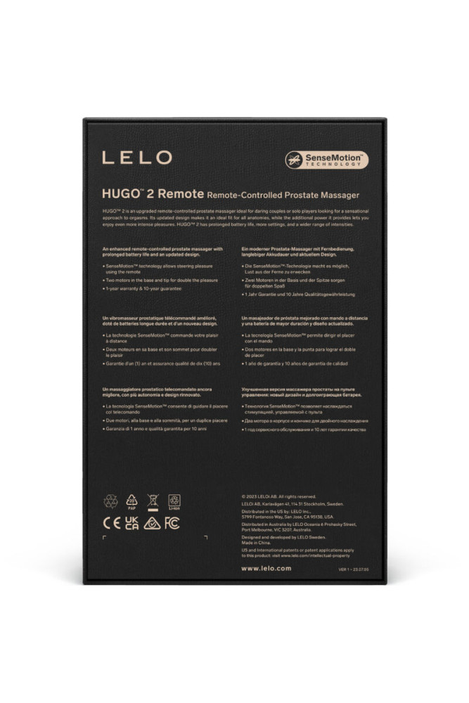 LELO - TELECOMANDO MASSAGGIATORE PROSTATICO HUGO 2 NERO
