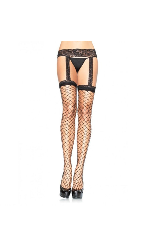 LEG AVENUE - CALZE A RETE CON REGGISERA IN PIZZO NERO