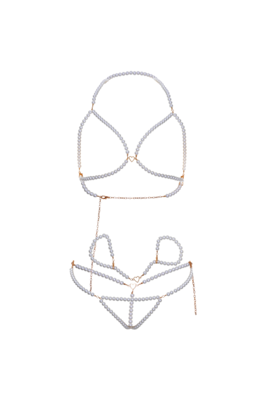 LEG AVENUE - SET POLSINI REGGISENO E PERIZOMA CON PERLE