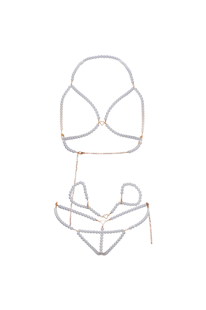 LEG AVENUE - SET POLSINI REGGISENO E PERIZOMA CON PERLE