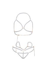 LEG AVENUE - SET POLSINI REGGISENO E PERIZOMA CON PERLE