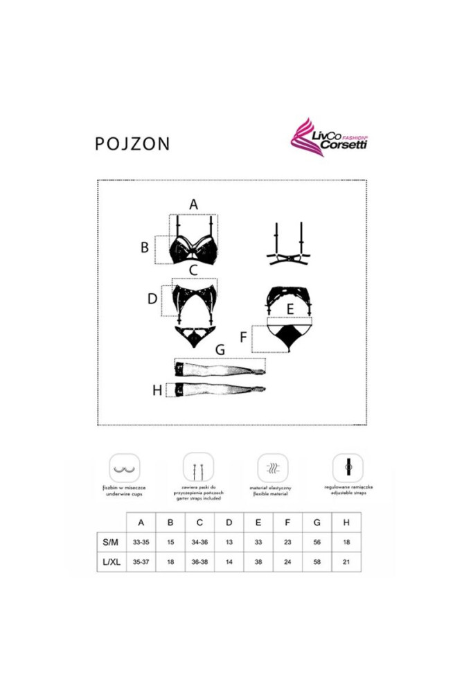 LIVCO CORSETTI FASHION - POJZON LC 90670 REGGISENO + REGGISENO + CALZE + SLIP NERO