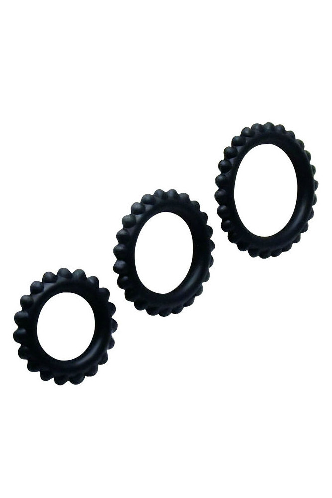 BAILE - TITAN SET 3 PZ ANELLI PER IL CAZZO NERO 2.8 + 2.4 + 1.9 CM