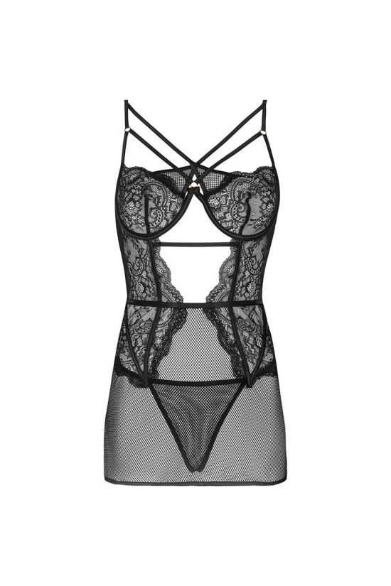 LIVCO CORSETTI FASHION - BARIRIN LC 90633 CAMICIA + PANTY NERO L/XL