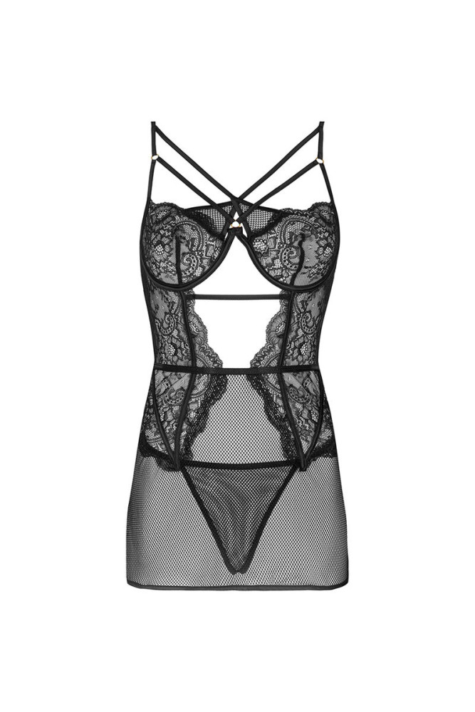 LIVCO CORSETTI FASHION - BARIRIN LC 90633 CAMICIA + PANTY NERO L/XL