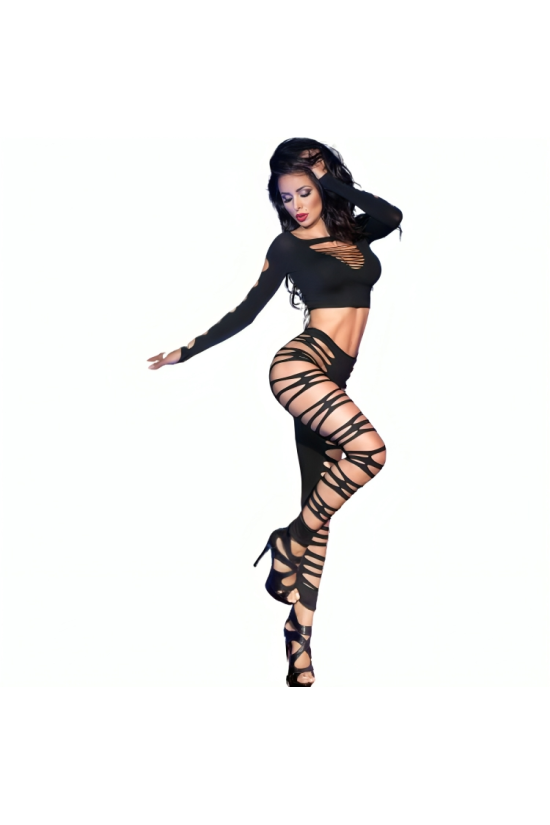 CHILIROSE - CR 3654 TOP E LEGGINS NERO S/M