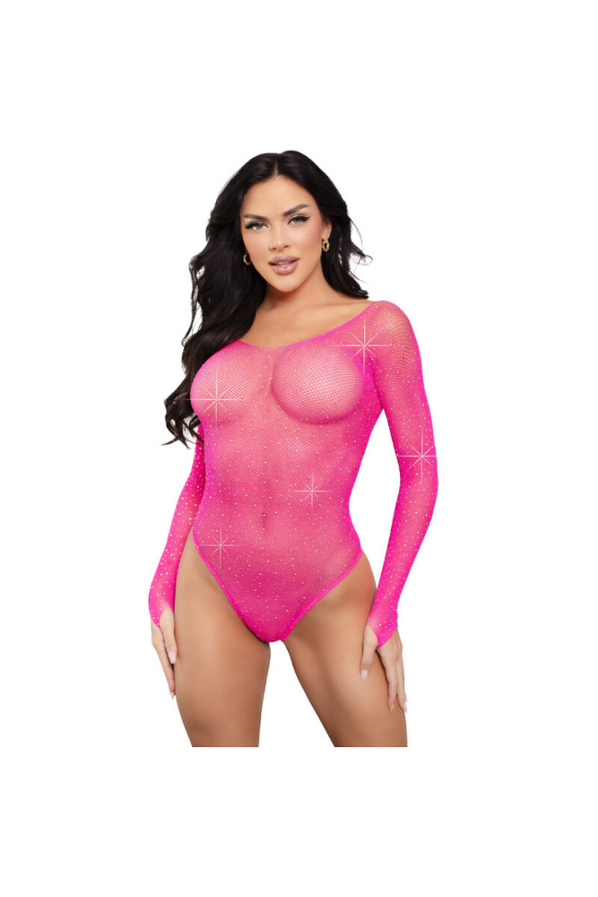 LEG AVENUE - BODY MANICA LUNGA CRISTALLIZZATO FUCSIA
