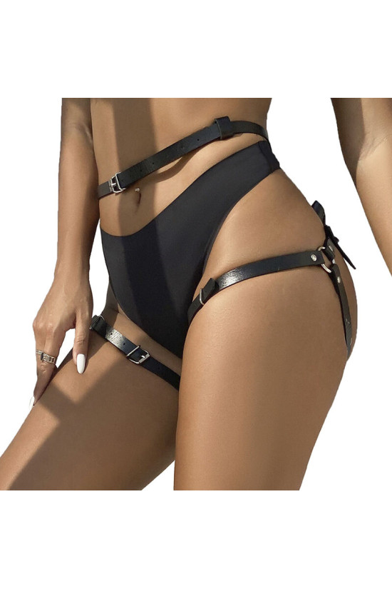 SUBBLIME - PETTORINA IN VITA E GAMBE IN PELLE NERA TAGLIA UNICA