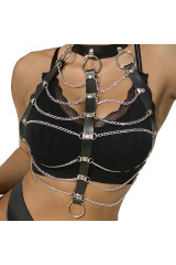 SUBBLIME - PETTORALE CATENE IN PELLE NERA TAGLIA UNICA