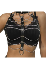 SUBBLIME - PETTORALE CATENE IN PELLE NERA TAGLIA UNICA