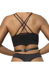 SUBBLIME - PETTORALE CATENE IN PELLE NERA TAGLIA UNICA