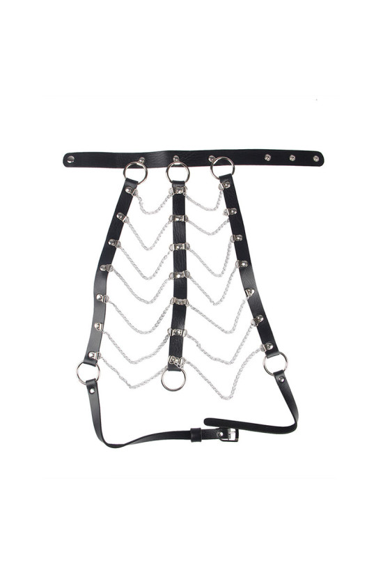 SUBBLIME - PETTORALE CATENE IN PELLE NERA TAGLIA UNICA