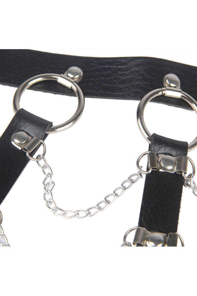 SUBBLIME - PETTORALE CATENE IN PELLE NERA TAGLIA UNICA