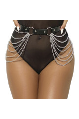 SUBBLIME - CINTURA CON CATENA IN PELLE NERA TAGLIA UNICA