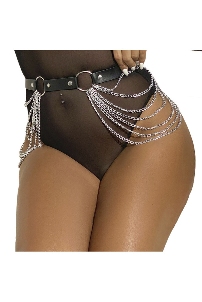 SUBBLIME - CINTURA CON CATENA IN PELLE NERA TAGLIA UNICA