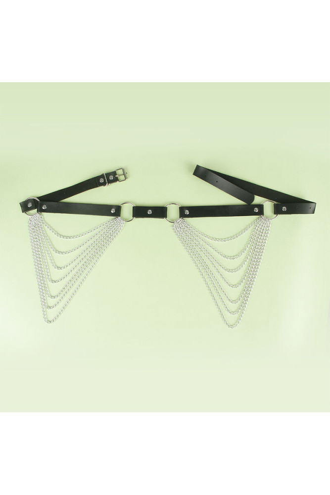 SUBBLIME - CINTURA CON CATENA IN PELLE NERA TAGLIA UNICA