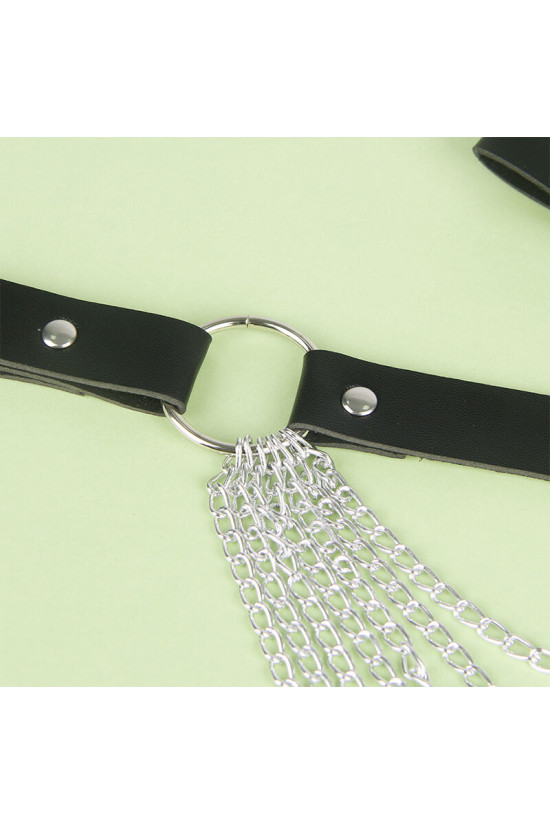 SUBBLIME - CINTURA CON CATENA IN PELLE NERA TAGLIA UNICA