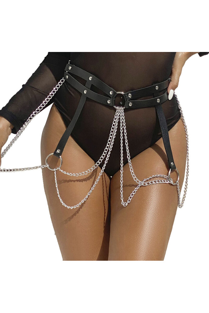 SUBBLIME - ANELLO IN PELLE CATENA ??CINTURA NERA TAGLIA UNICA