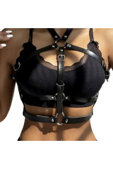 SUBBLIME - PETTORINA CON ANELLO IN PELLE NERA TAGLIA UNICA