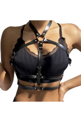 SUBBLIME - PETTORINA CON ANELLO IN PELLE NERA TAGLIA UNICA