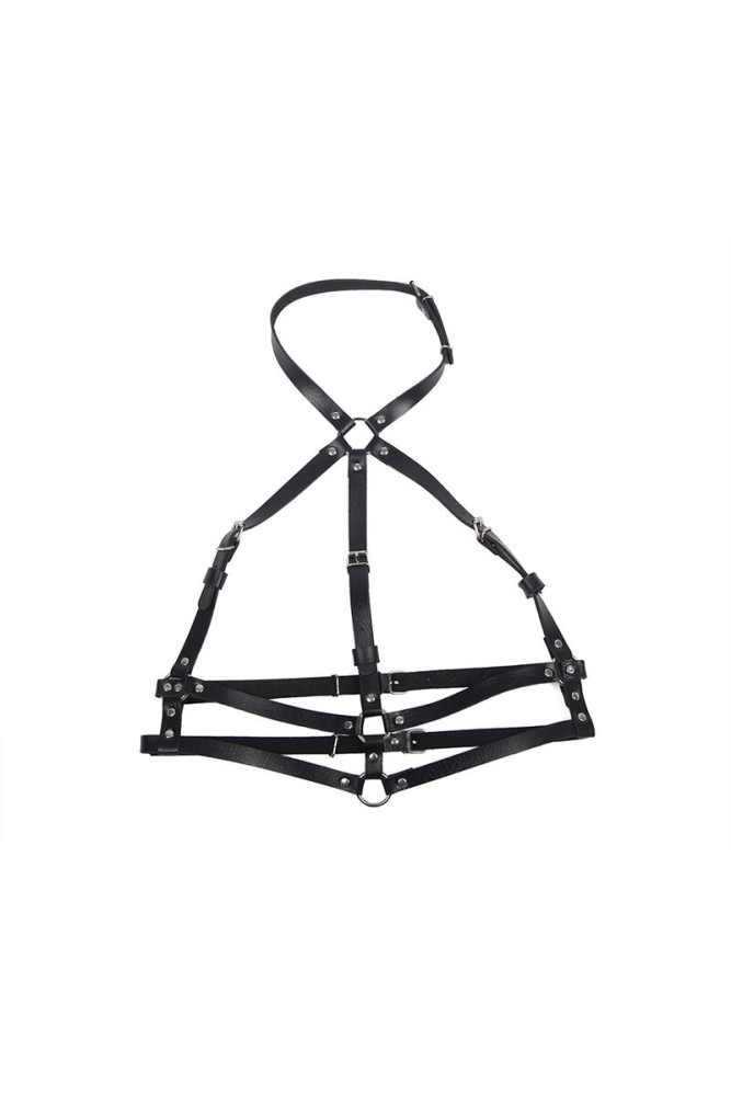 SUBBLIME - PETTORINA CON ANELLO IN PELLE NERA TAGLIA UNICA