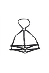 SUBBLIME - PETTORINA CON ANELLO IN PELLE NERA TAGLIA UNICA