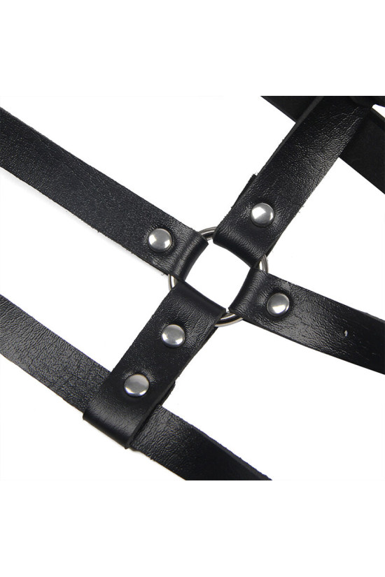 SUBBLIME - PETTORINA CON ANELLO IN PELLE NERA TAGLIA UNICA