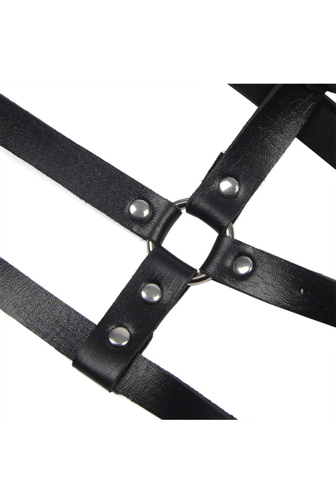 SUBBLIME - PETTORINA CON ANELLO IN PELLE NERA TAGLIA UNICA